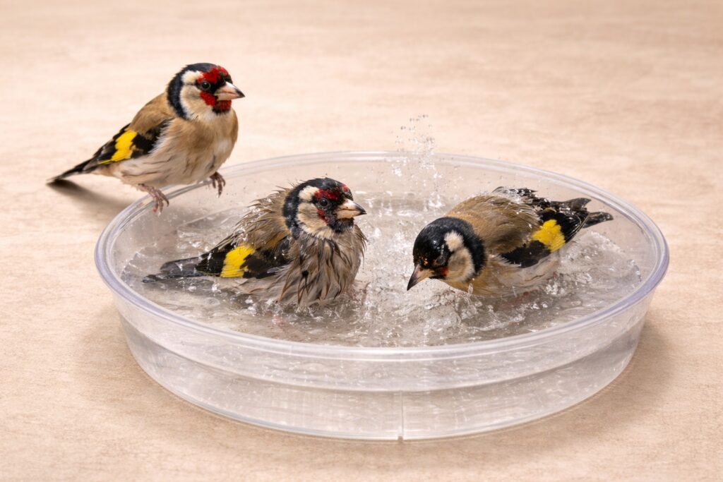 jilgueros bañándose